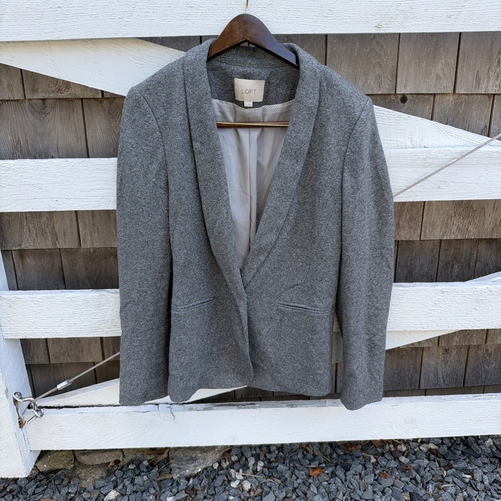 Ann Taylor Loft Women's Grey Knit Blazer Single Button Tailored Jacket Sz Med